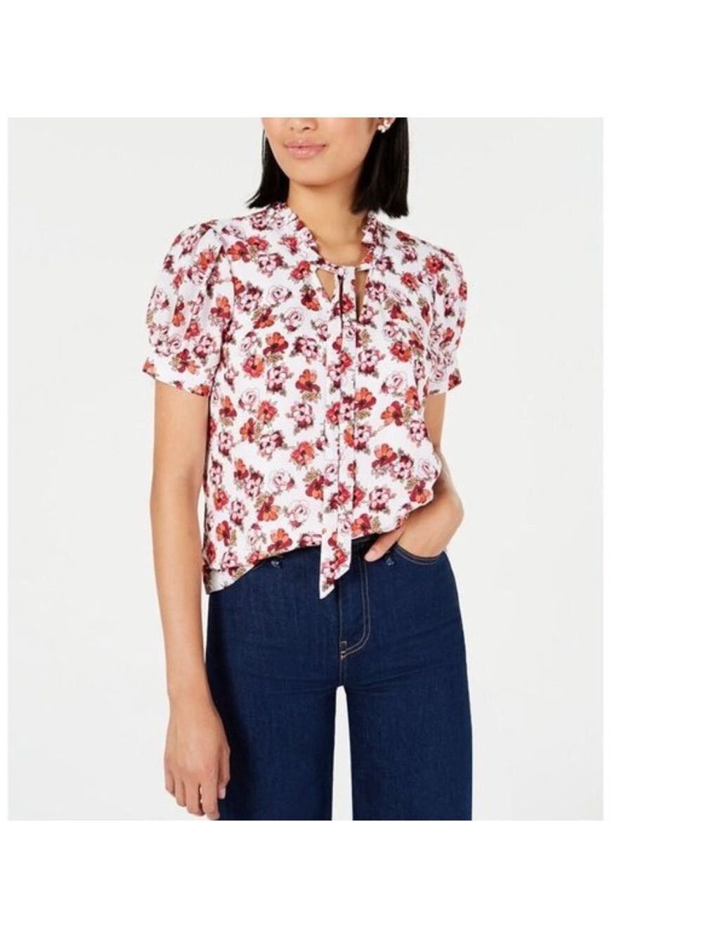 Maison Jules Ruffled Floral-Print Top